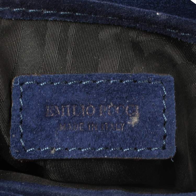 Pre Owned Emilio Pucci Royal Blue Suede Small Marquise Shoulder Bag