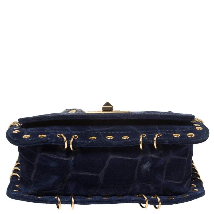Pre Owned Emilio Pucci Royal Blue Suede Small Marquise Shoulder Bag