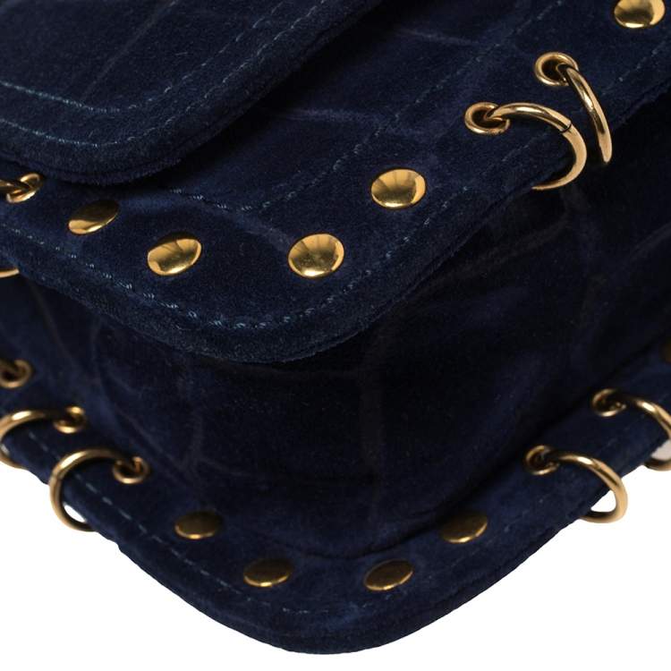 Pre Owned Emilio Pucci Royal Blue Suede Small Marquise Shoulder Bag