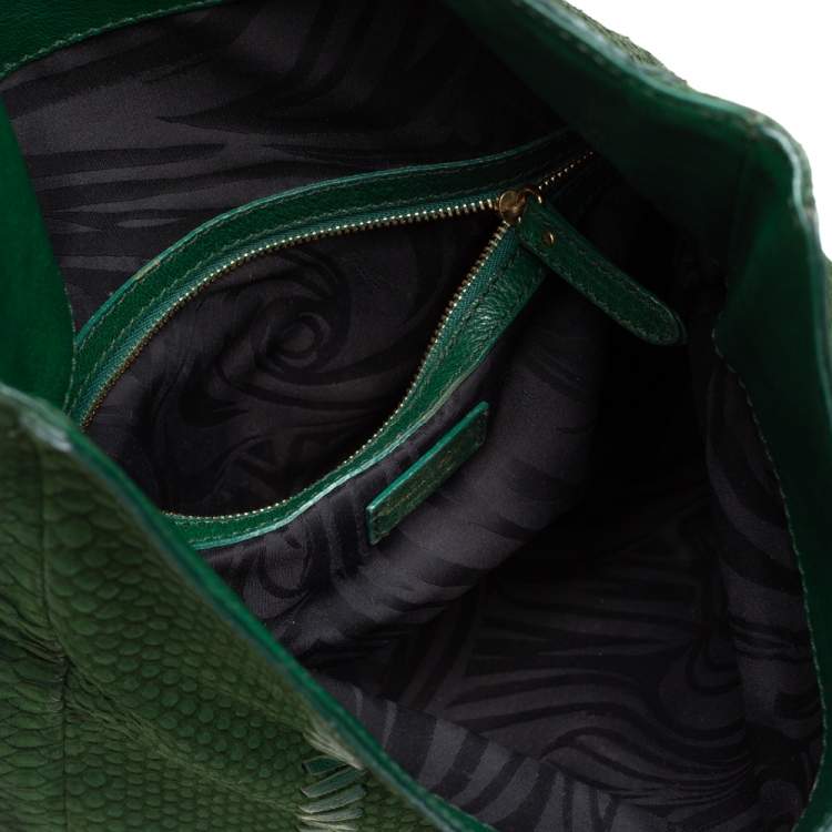 Pre Owned Emilio Pucci Green Python Fold Over Flap Clutch 