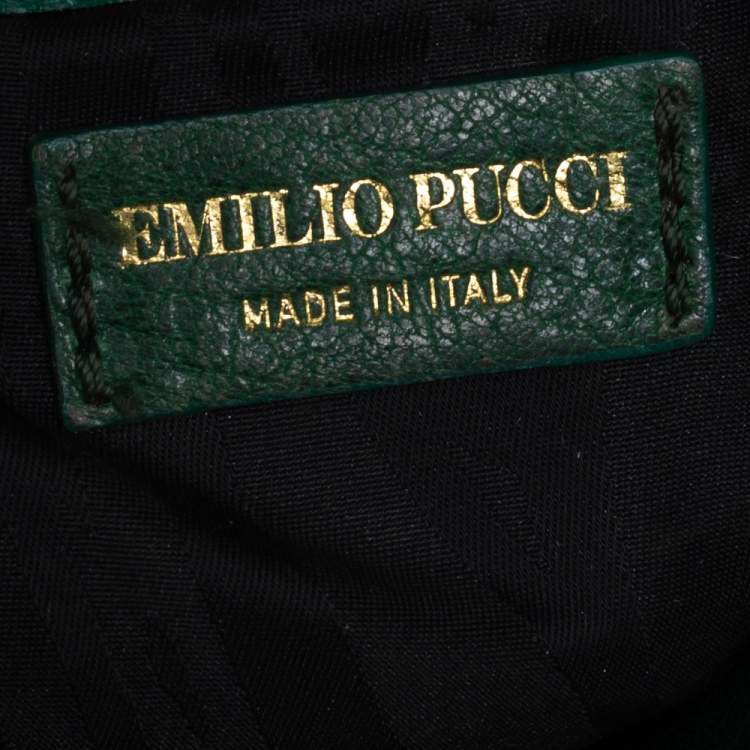 Pre Owned Emilio Pucci Green Python Fold Over Flap Clutch 