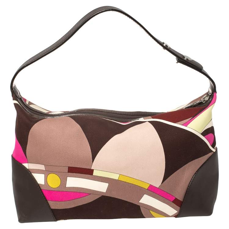Pre Owned Emilio Pucci Multicolor Printed Canvas and Leather Single Handle Baguette Bag