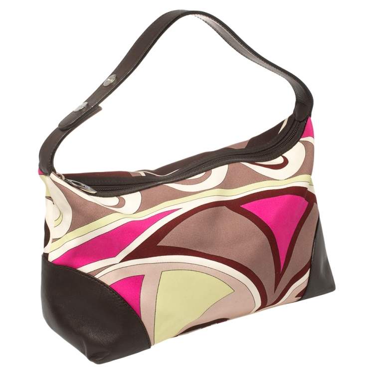 Pre Owned Emilio Pucci Multicolor Printed Canvas and Leather Single Handle Baguette Bag