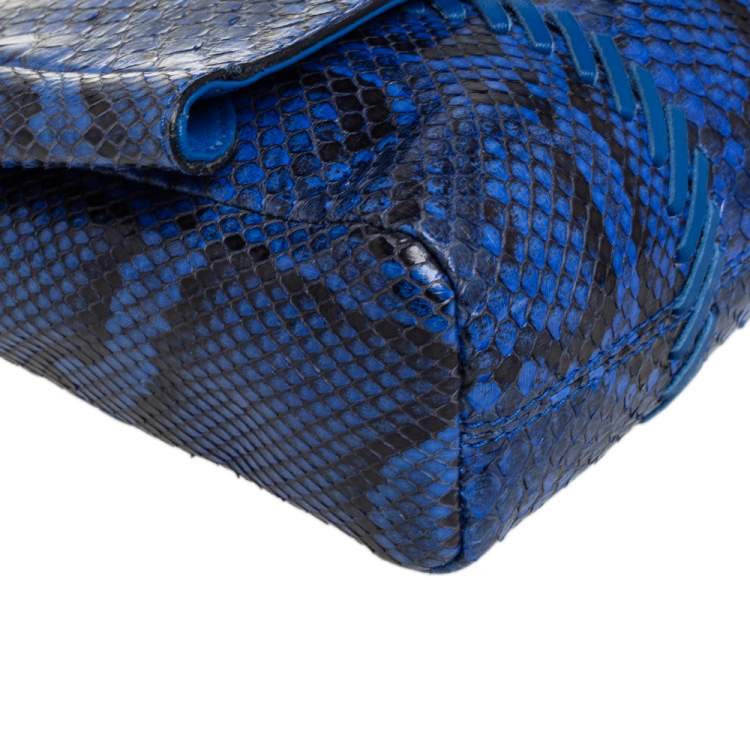 Pre Owned Emilio Pucci Blue Python Fold Over Flap Clutch 