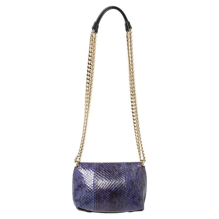 Pre Owned Emilio Pucci Indigo Python Flap Chain Crossbody Bag
