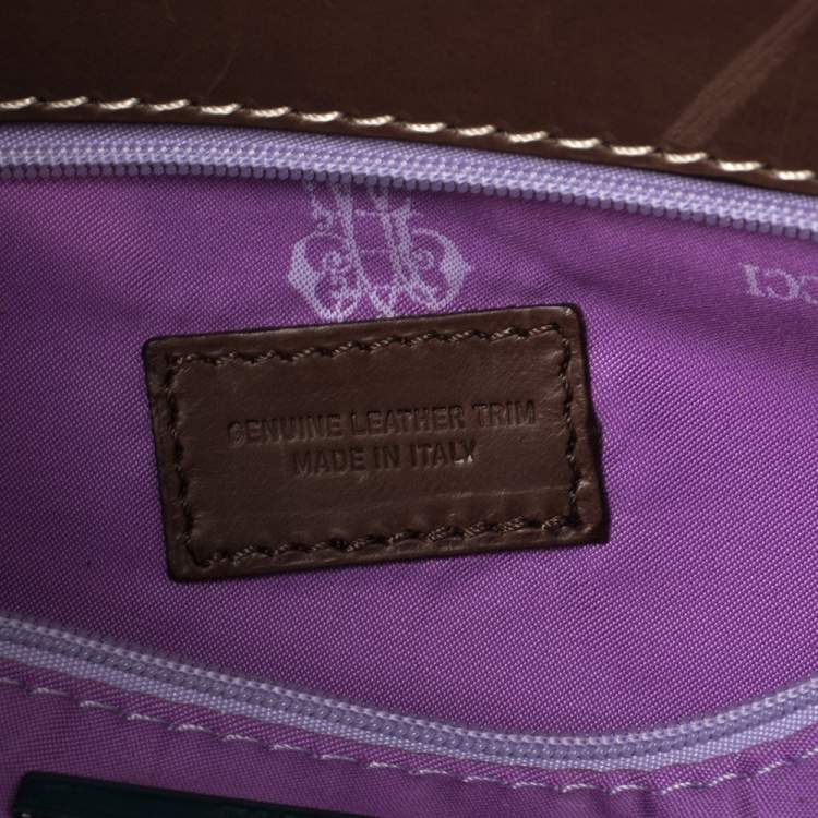 Pre Owned Emilio Pucci Multicolor Printed Corduroy and Leather Ring Handle Tote