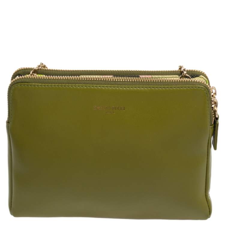 Pre Owned Emilio Pucci Multicolor Printed Coated Canvas and Leather Double Zip Crossbody Bag