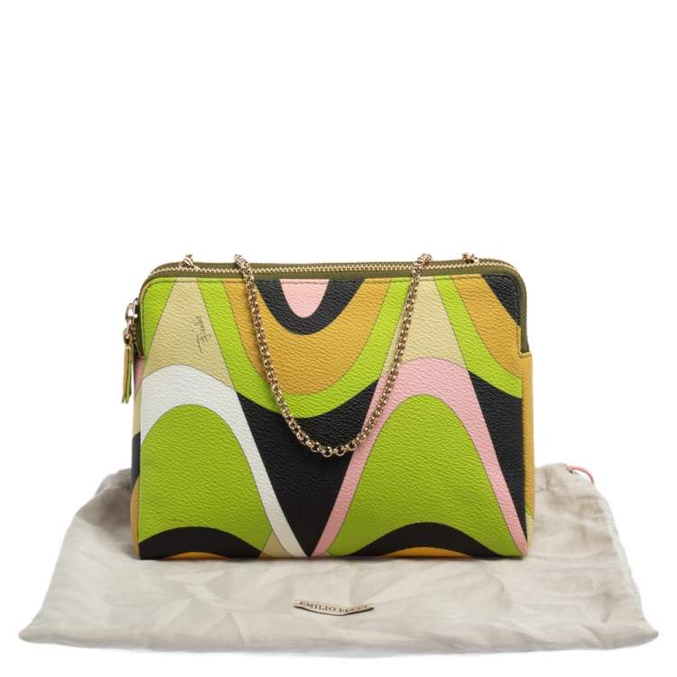 Pre Owned Emilio Pucci Multicolor Printed Coated Canvas and Leather Double Zip Crossbody Bag