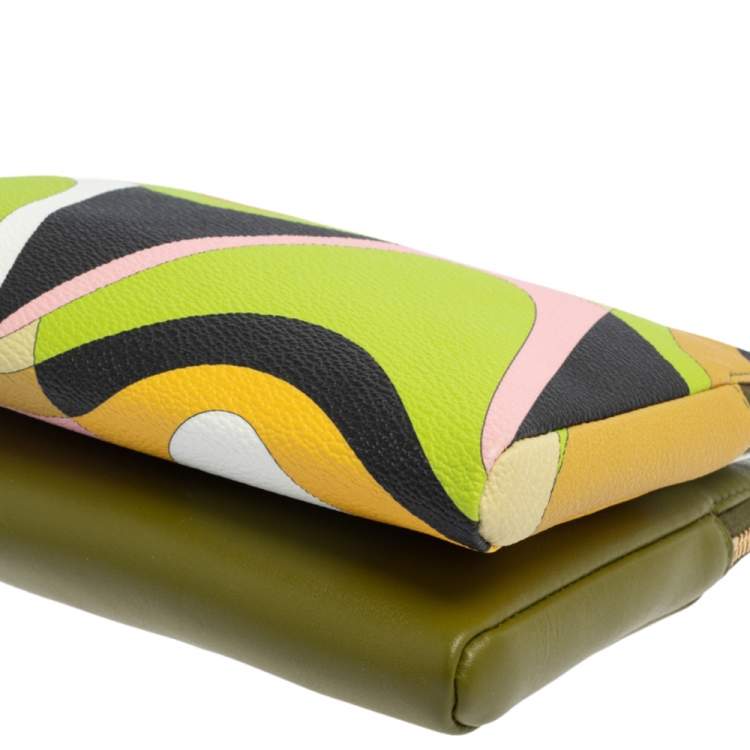 Pre Owned Emilio Pucci Multicolor Printed Coated Canvas and Leather Double Zip Crossbody Bag