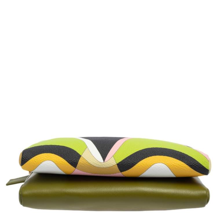 Pre Owned Emilio Pucci Multicolor Printed Coated Canvas and Leather Double Zip Crossbody Bag
