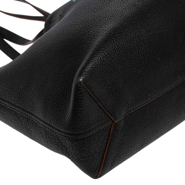 Pre Owned Emilio Pucci Black Grained Leather Printed Shopper Tote