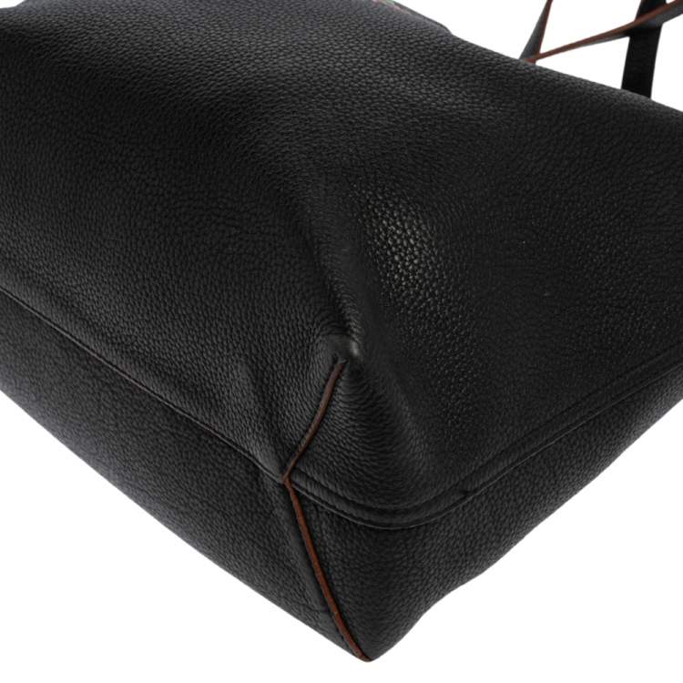 Pre Owned Emilio Pucci Black Grained Leather Printed Shopper Tote