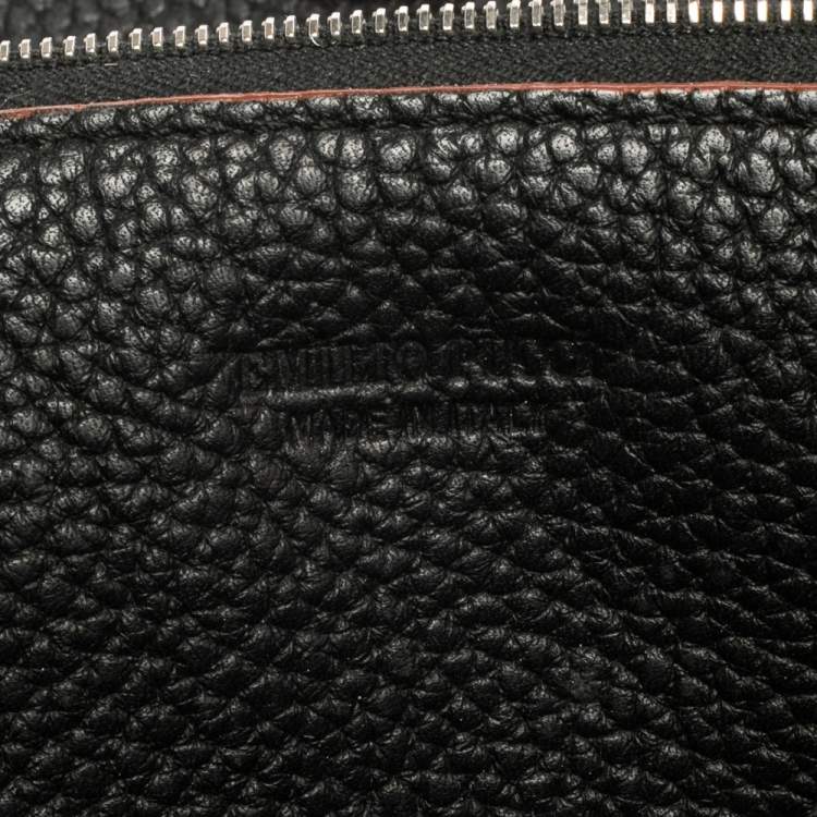 Pre Owned Emilio Pucci Black Grained Leather Printed Shopper Tote