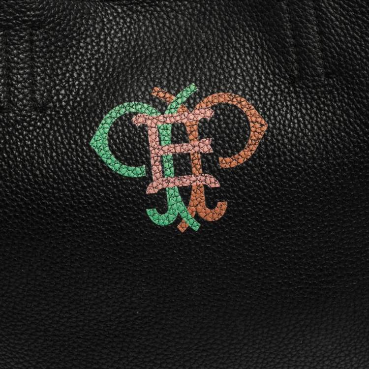 Pre Owned Emilio Pucci Black Grained Leather Printed Shopper Tote