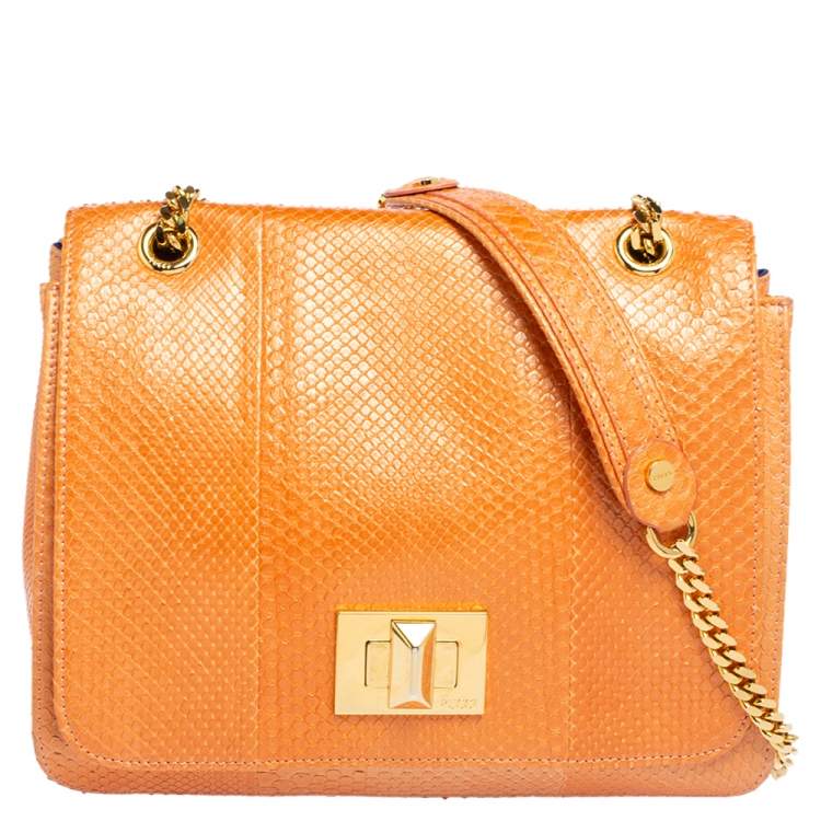 Pre Owned Emilio Pucci Orange Snakeskin Marquise Shoulder Bag