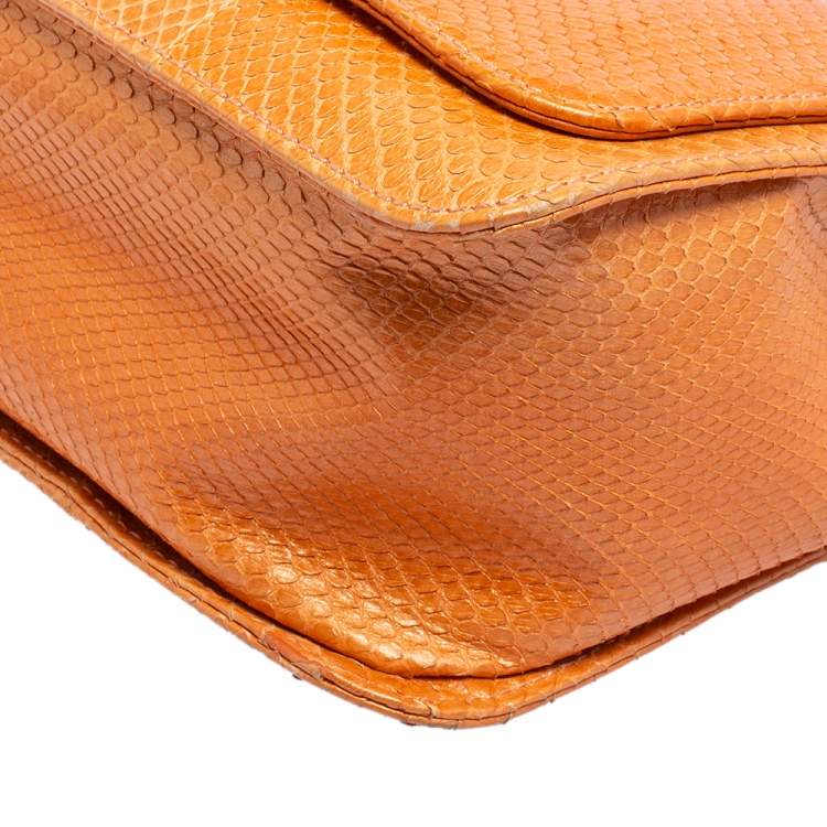 Pre Owned Emilio Pucci Orange Snakeskin Marquise Shoulder Bag