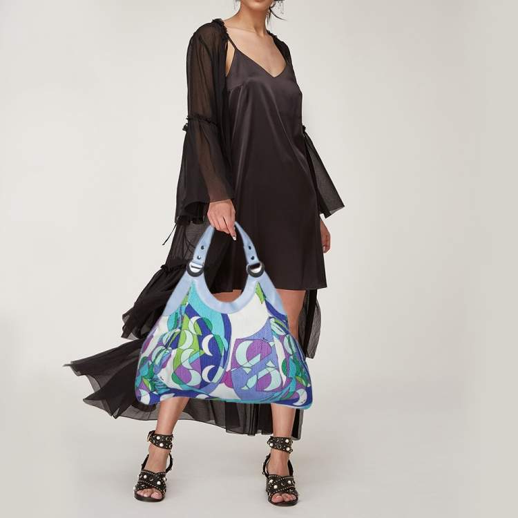 Emilio Pucci LARGE Hobo Style Shoulder Handbag Purse Print Fabric
