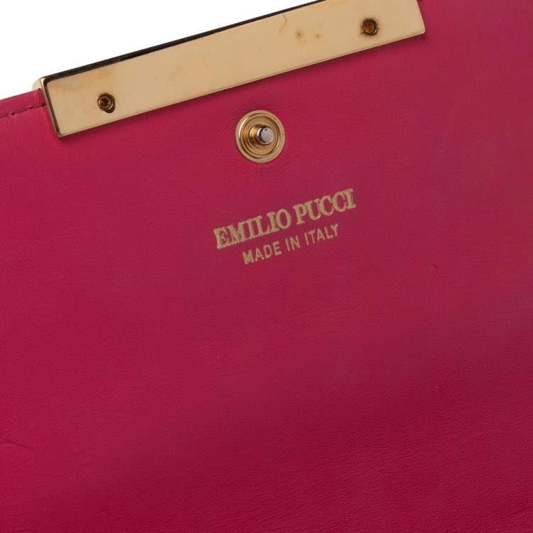 Pre Owned Emilio Pucci Blue Croc Embossed Leather Wallet on Chain