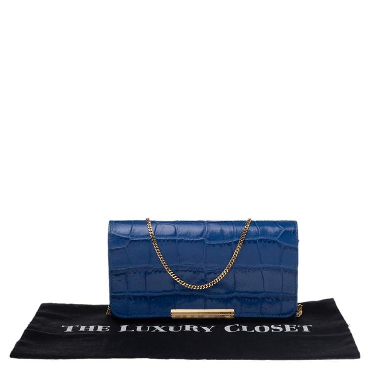Pre Owned Emilio Pucci Blue Croc Embossed Leather Wallet on Chain