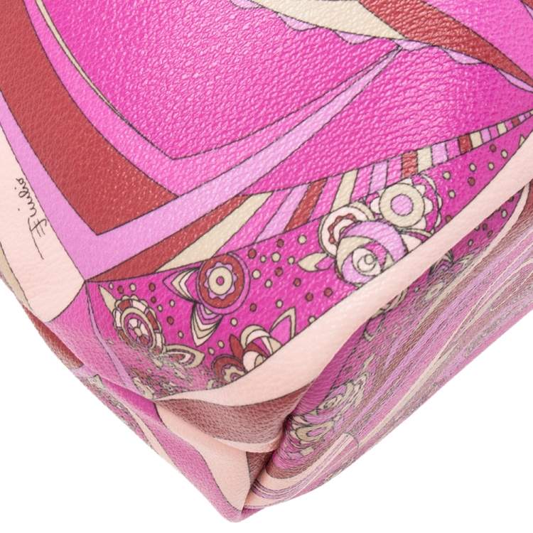 Pre Owned Emilio Pucci Multicolor Printed Coated Canvas And Leather Open Tote