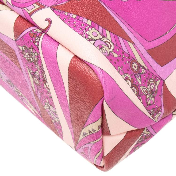 Pre Owned Emilio Pucci Multicolor Printed Coated Canvas And Leather Open Tote