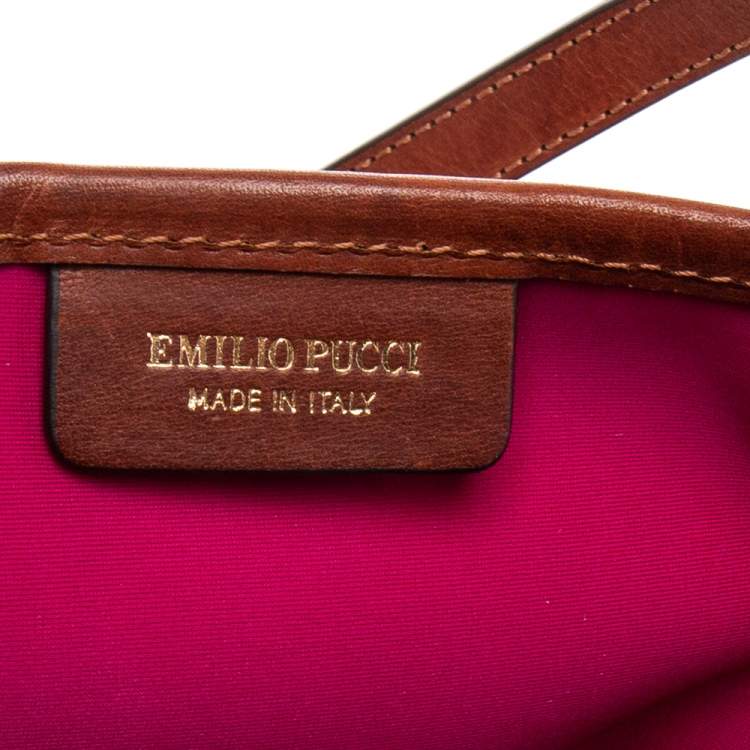 Pre Owned Emilio Pucci Multicolor Printed Coated Canvas And Leather Open Tote