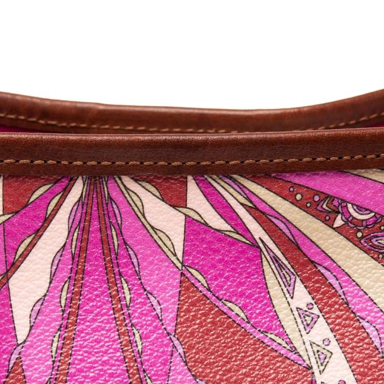 Pre Owned Emilio Pucci Multicolor Printed Coated Canvas And Leather Open Tote