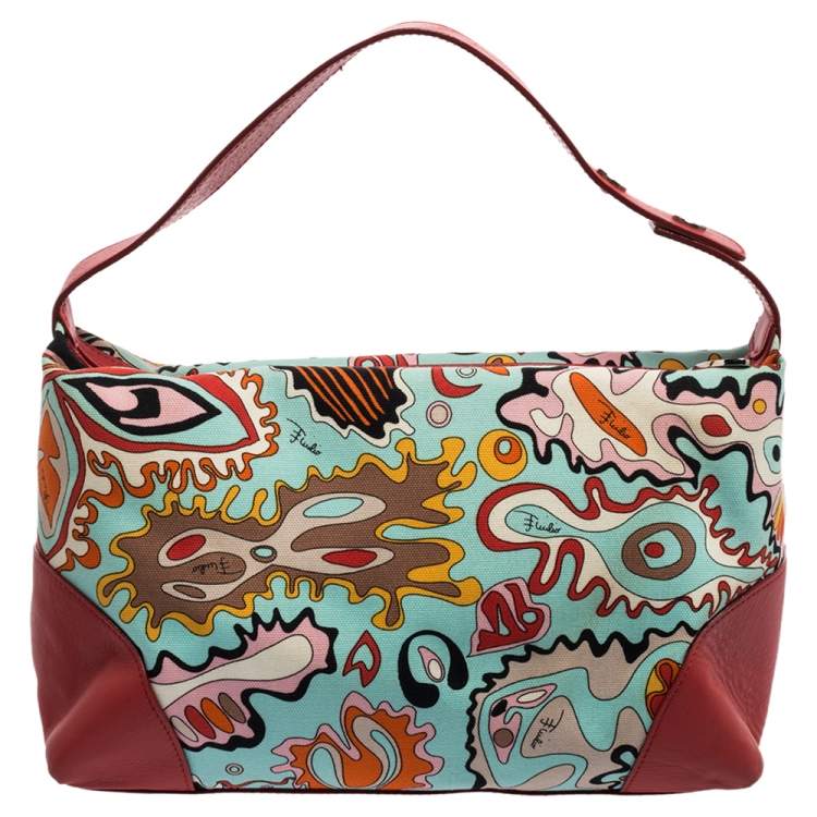 Pre Owned Emilio Pucci Multicolor Printed Canvas and Leather Baguette Bag