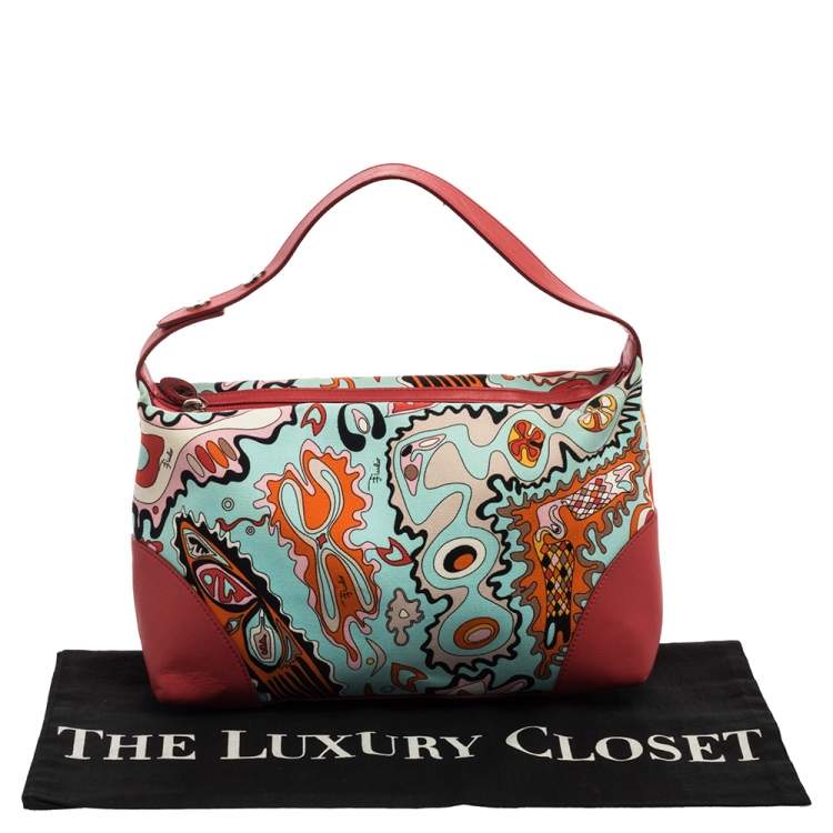 Pre Owned Emilio Pucci Multicolor Printed Canvas and Leather Baguette Bag