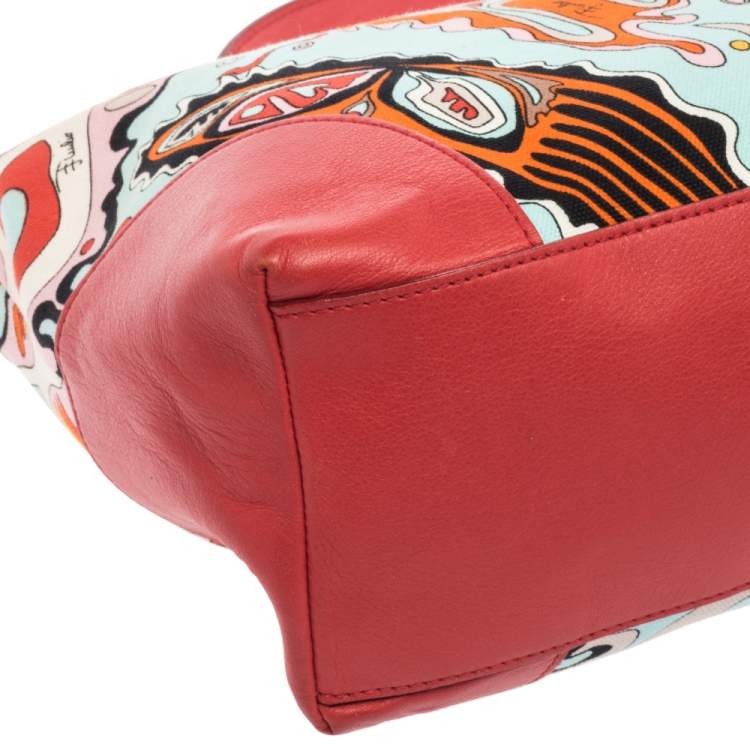 Pre Owned Emilio Pucci Multicolor Printed Canvas and Leather Baguette Bag