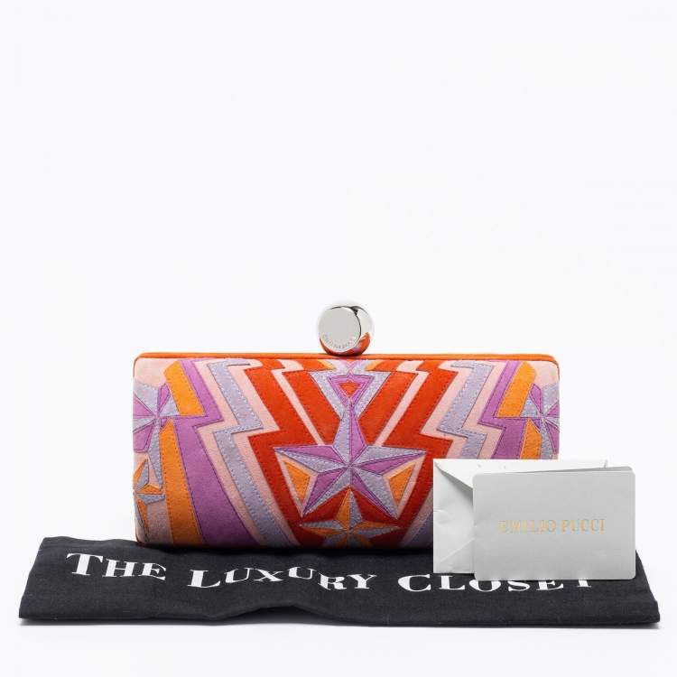 Pre Owned Emilio Pucci Multicolor Suede Patchwork Box Clutch