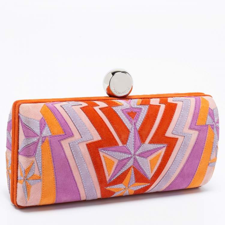 Pre Owned Emilio Pucci Multicolor Suede Patchwork Box Clutch