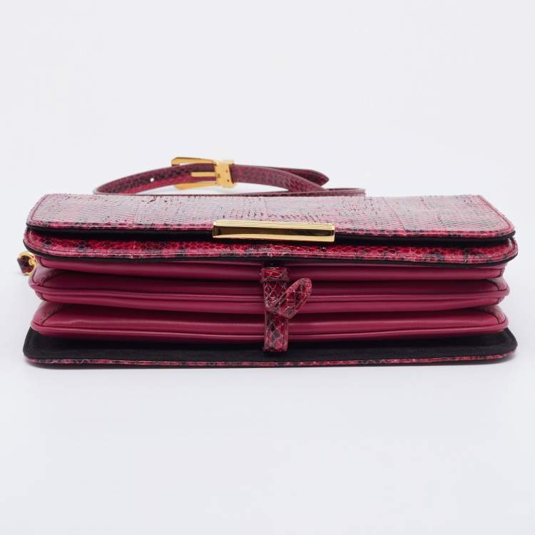 Pre Owned Emilio Pucci Pink/Black Snakeskin Leather Newton Top Handle Bag