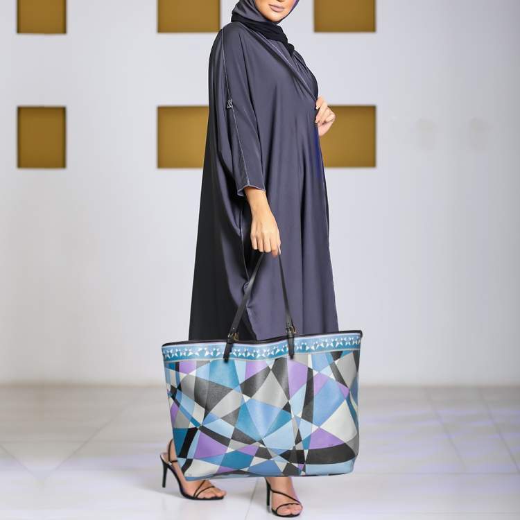 Pre Owned Emilio Pucci Multicolor Printed Coated Canvas and Leather Tote