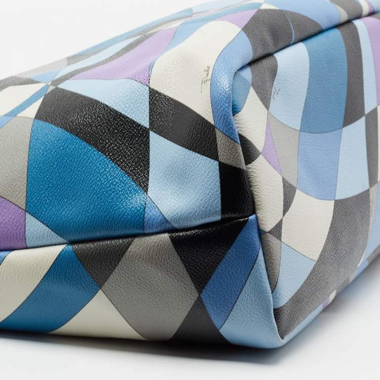 Pre Owned Emilio Pucci Multicolor Printed Coated Canvas and Leather Tote