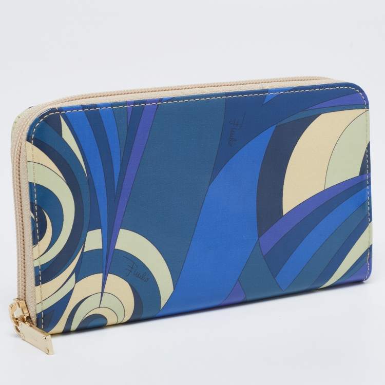 Pre Owned Emilio Pucci Multicolor Printed Patent Leather Zip Around Wallet