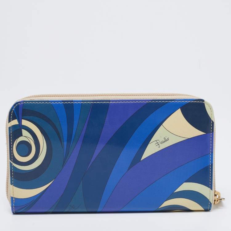 Pre Owned Emilio Pucci Multicolor Printed Patent Leather Zip Around Wallet