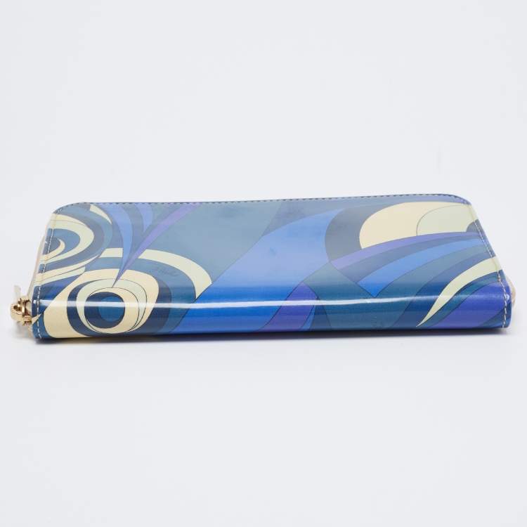 Pre Owned Emilio Pucci Multicolor Printed Patent Leather Zip Around Wallet