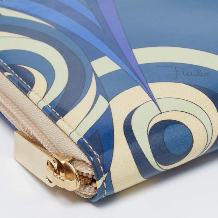 Pre Owned Emilio Pucci Multicolor Printed Patent Leather Zip Around Wallet