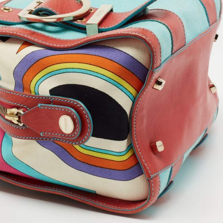 Pre Owned Emilio Pucci Multicolor Leather And Canvas Satchel