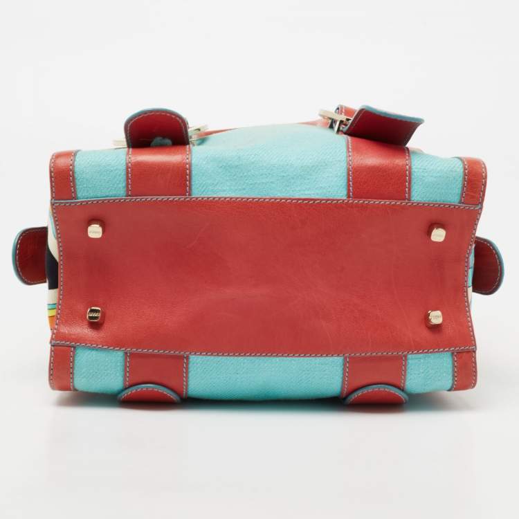 Pre Owned Emilio Pucci Multicolor Leather And Canvas Satchel