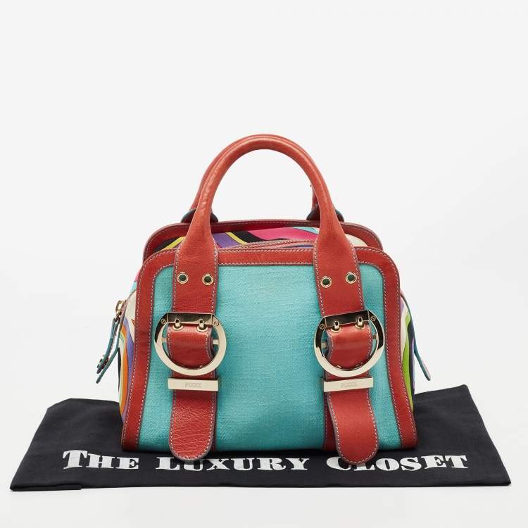 Pre Owned Emilio Pucci Multicolor Leather And Canvas Satchel