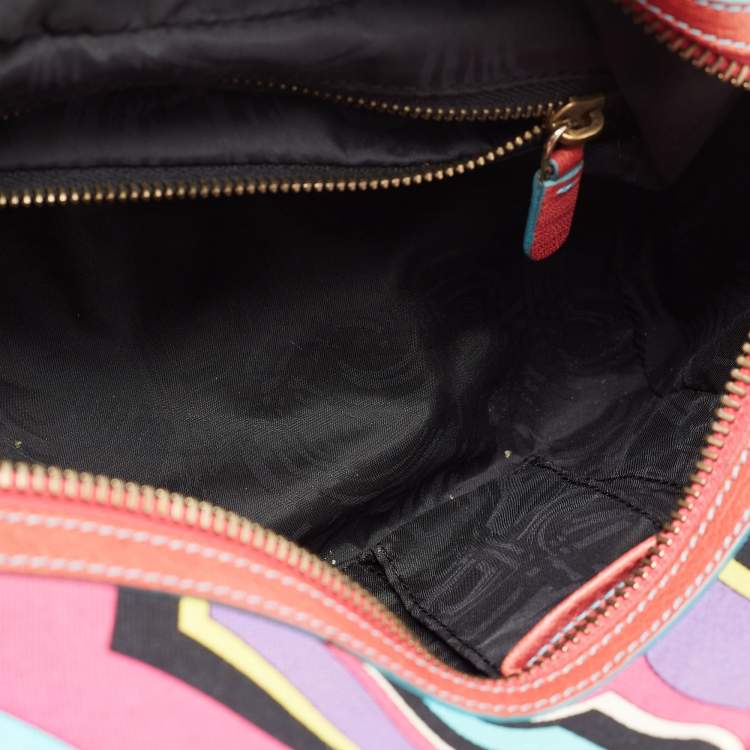 Pre Owned Emilio Pucci Multicolor Leather And Canvas Satchel