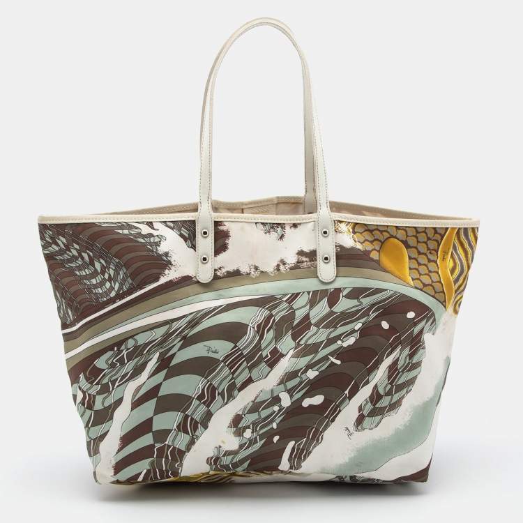 Pre Owned Emilio Pucci Multicolor Printed Nylon and Leather Tote