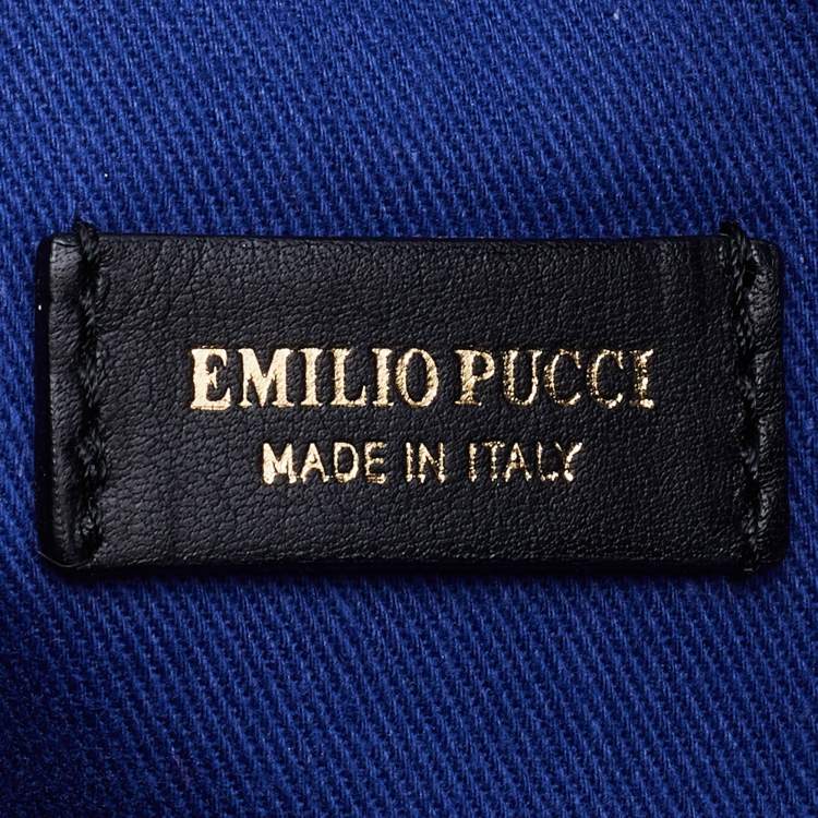 Pre Owned Emilio Pucci Black/White Leather Foldover Clutch