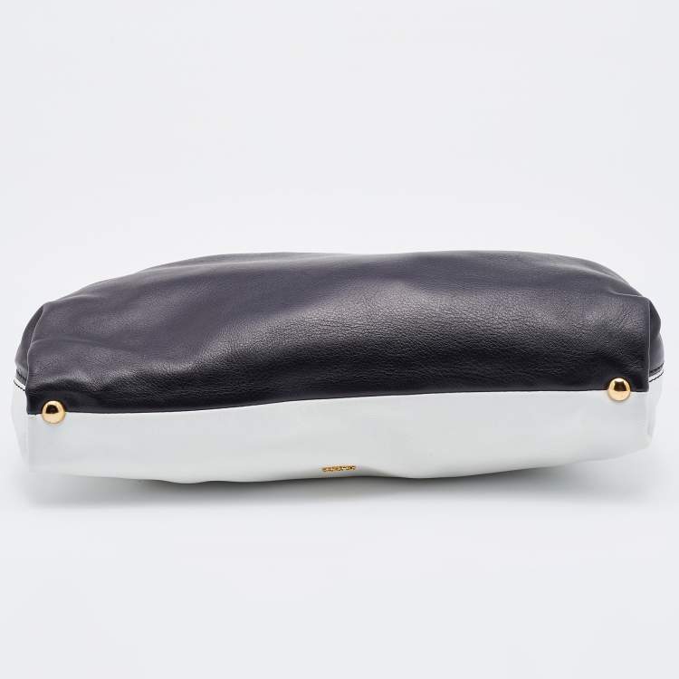 Pre Owned Emilio Pucci Black/White Leather Foldover Clutch