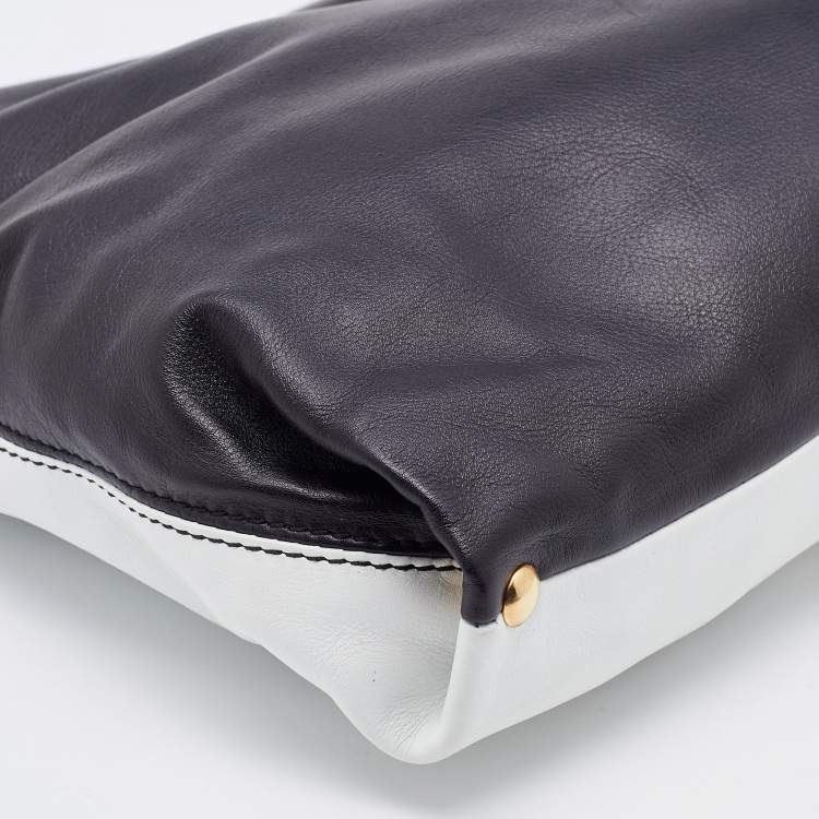 Pre Owned Emilio Pucci Black/White Leather Foldover Clutch