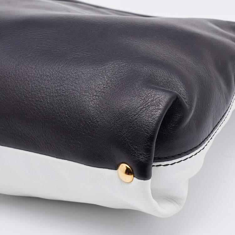 Pre Owned Emilio Pucci Black/White Leather Foldover Clutch