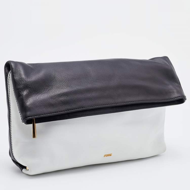 Pre Owned Emilio Pucci Black/White Leather Foldover Clutch