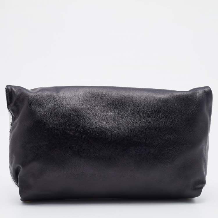 Pre Owned Emilio Pucci Black/White Leather Foldover Clutch